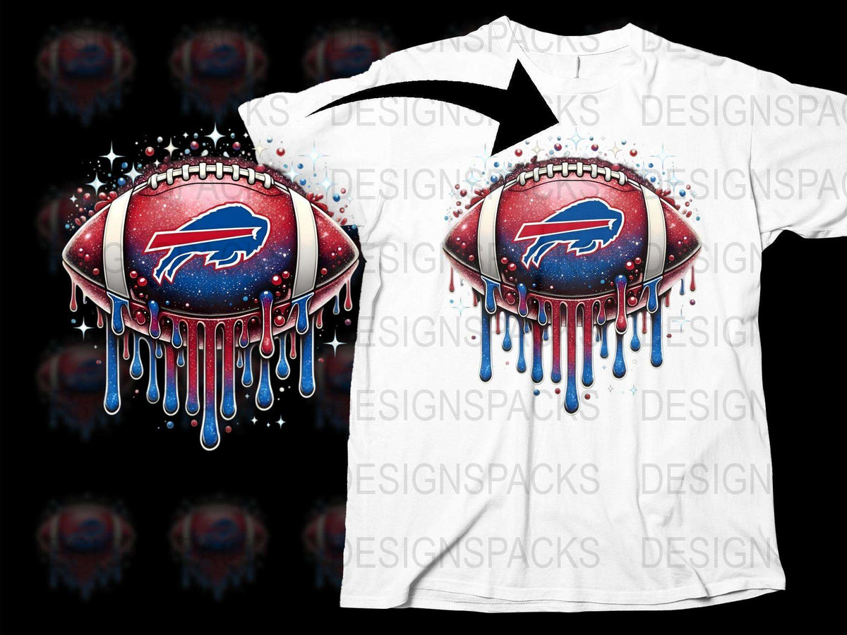 Buffalo Football Team Dripping Paint Graphic T-Shirt, Patriotic Colors, Sports Fan Apparel