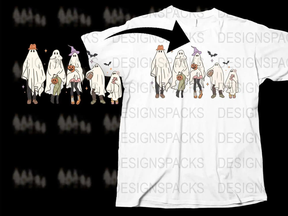 Halloween Ghost Costume T-Shirt, Cute Spooky Character Tee, Adult and Kids Sizes, Fall Apparel