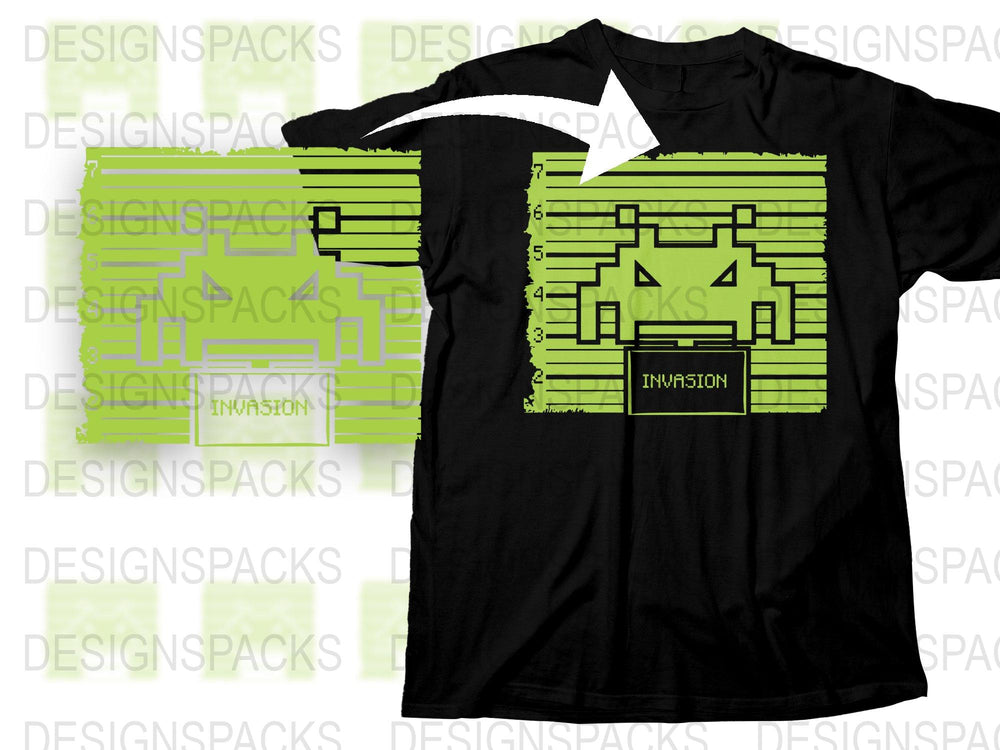 Retro Pixel Art Invasion T-Shirt, Neon Green Alien Graphic Tee, Vintage Video Game Style Shirt, Unique Geek Apparel