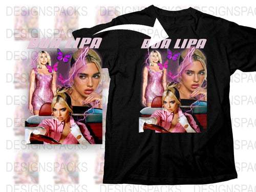 Dua Lipa Graphic T-Shirt, Pop Music Fan Merch, Stylish Celebrity Tee, Vibrant Pink Design, Casual Wear, Gift Idea