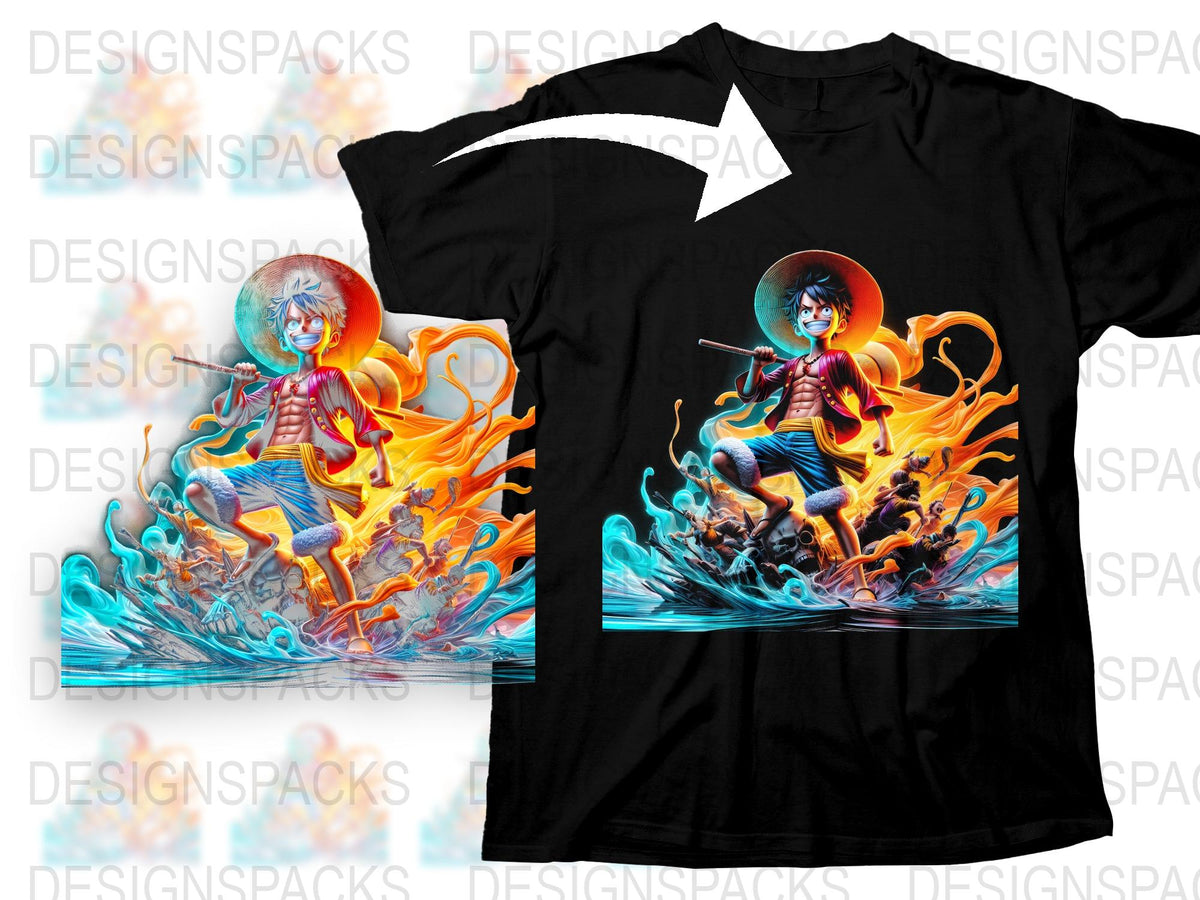 Vibrant Fire and Water Skeleton Warrior Graphic T-Shirt, Colorful Fantasy Art Tee, Unique Gift for Gamers and Fans
