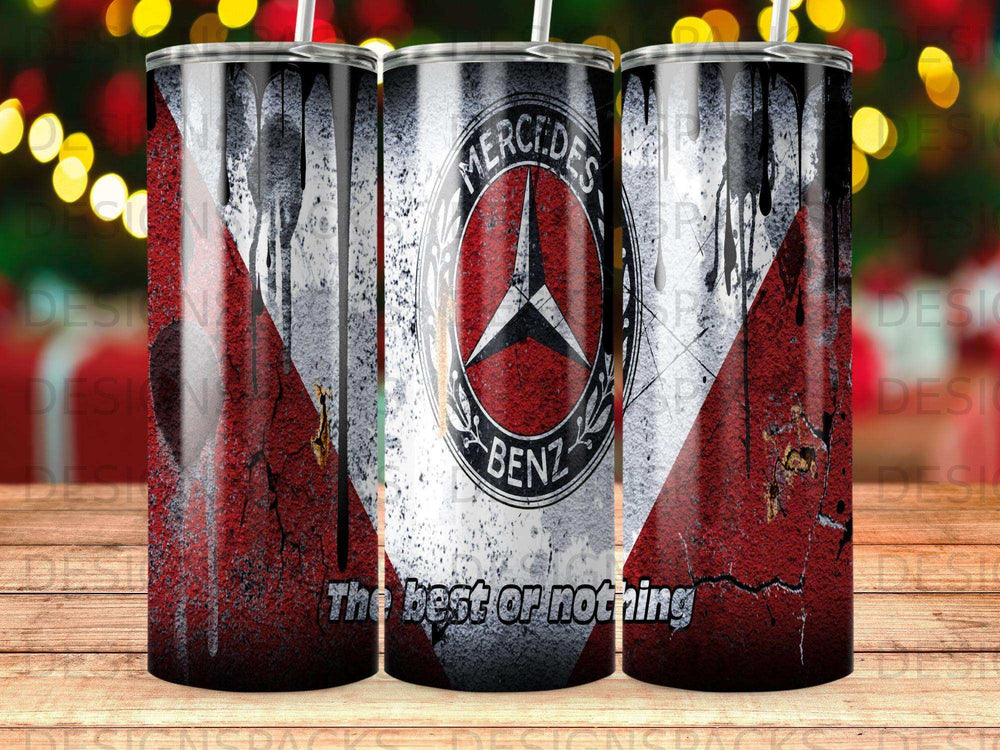 Mercedes-Benz logo with "The best or nothing" slogan on a distressed red and white background.