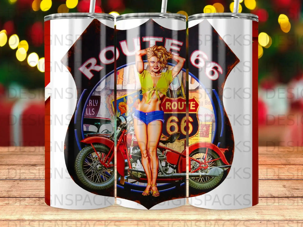 Route 66 Pinup Girl Vintage Motorcycle Road Trip product type