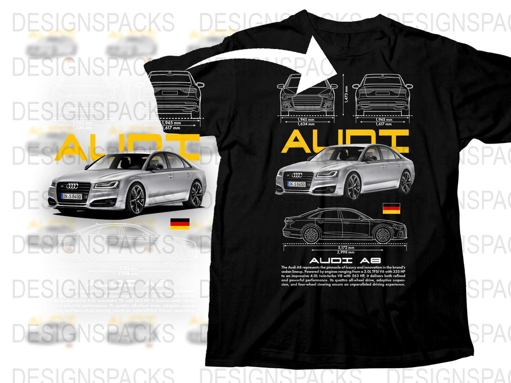 Audi Car T-Shirt, German Flag, Automotive Fan Gift, Men's Black Graphic Tee