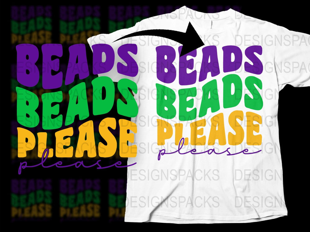 Mardi Gras Beads Please T-Shirt, Colorful Festival Party Tee, Unisex New Orleans Carnival Shirt