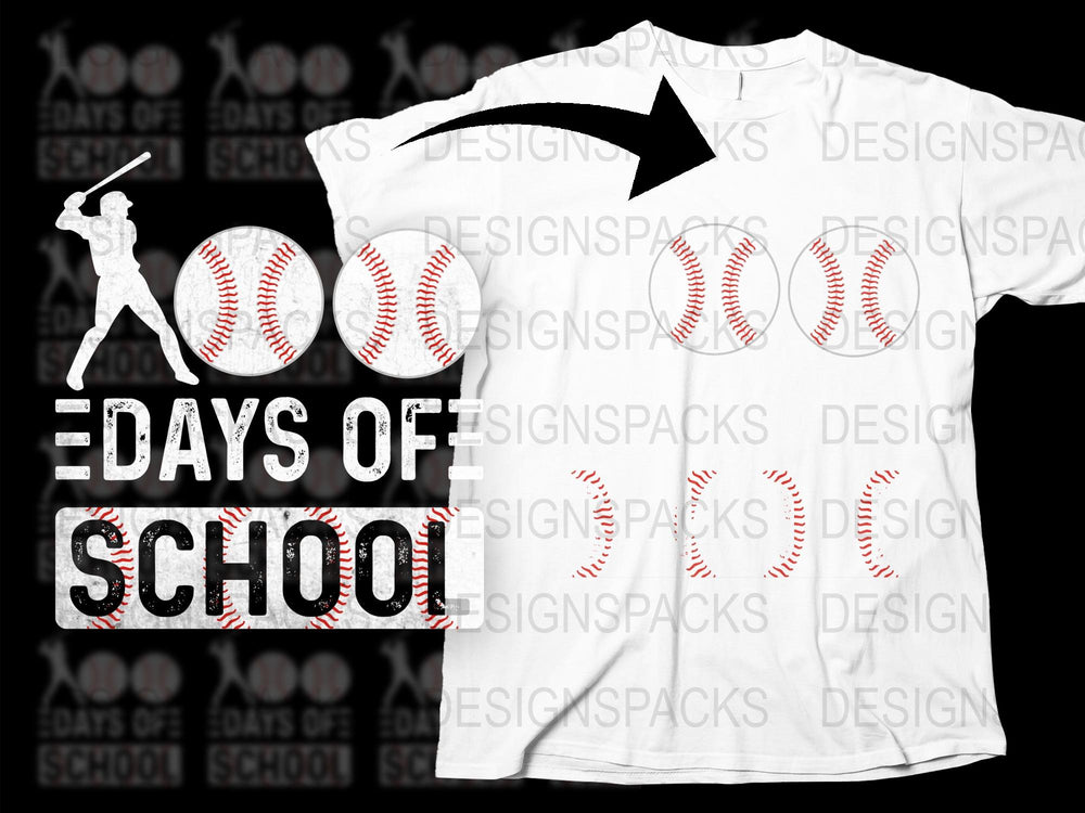 100 Days of School T-Shirt, White Baseball Inspired Tee, Kids Celebration Shirt, Teacher's School Day Milestone Apparel