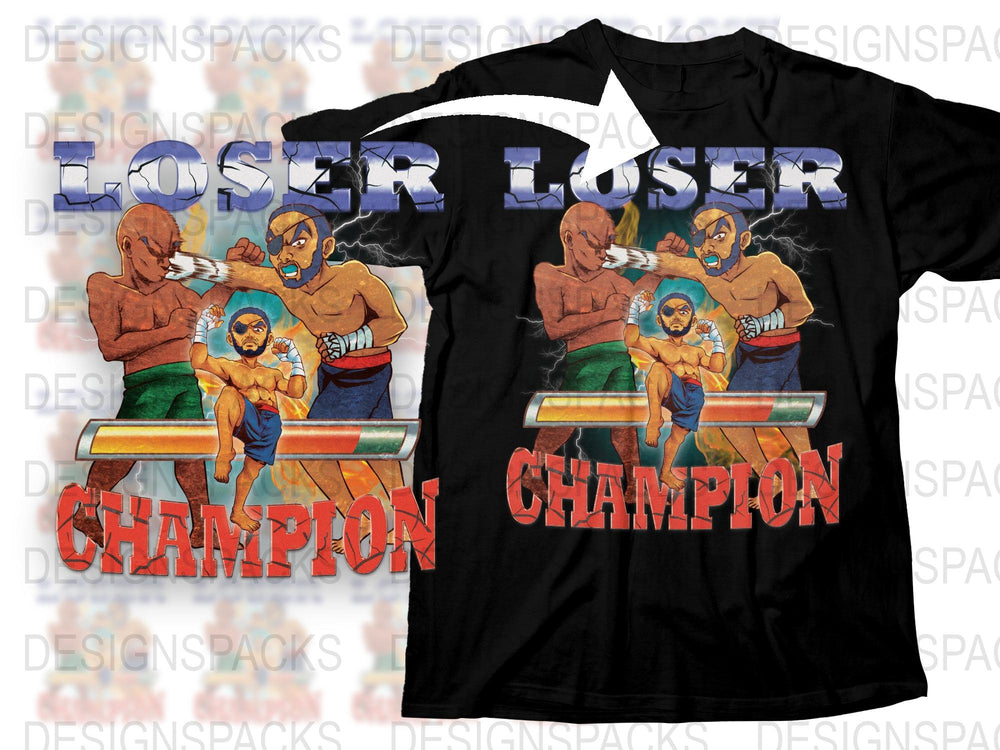 Vintage Boxing T-Shirt, Retro Champion Loser Graphic Tee, Unisex Casual Streetwear, Colorful Boxer Print Shirt, Unique Fight Night Apparel.