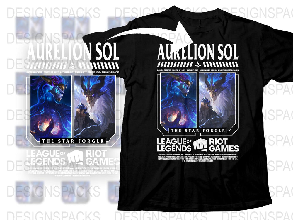 Aurelion Sol T-Shirt, League of Legends Star Forger Graphic Tee, Gaming Apparel, Unisex Black Cotton Shirt