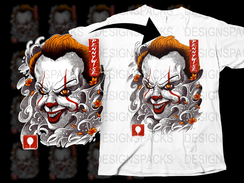Pennywise Graphic T-Shirt, Horror Movie Clown Design, Unisex Cotton Tee, Fan Art Apparel, Halloween Costume Idea