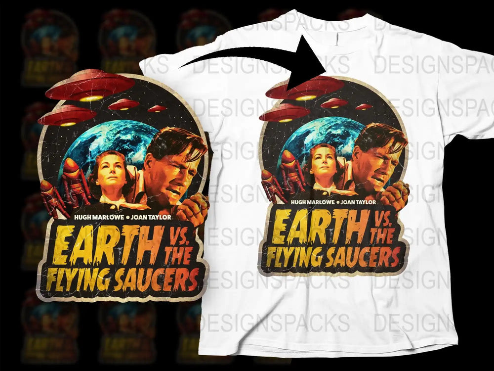 Vintage Sci-Fi Movie T-Shirt, Earth vs The Flying Saucers, Retro Graphic Tee, Collector's Item, Gift for Movie Buffs