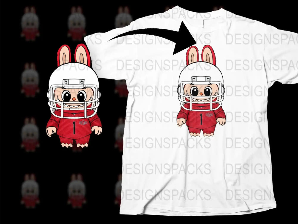 Football Rabbit Cartoon Character T-Shirt, Cute Animal Sports Tee, White Kids Casual Apparel