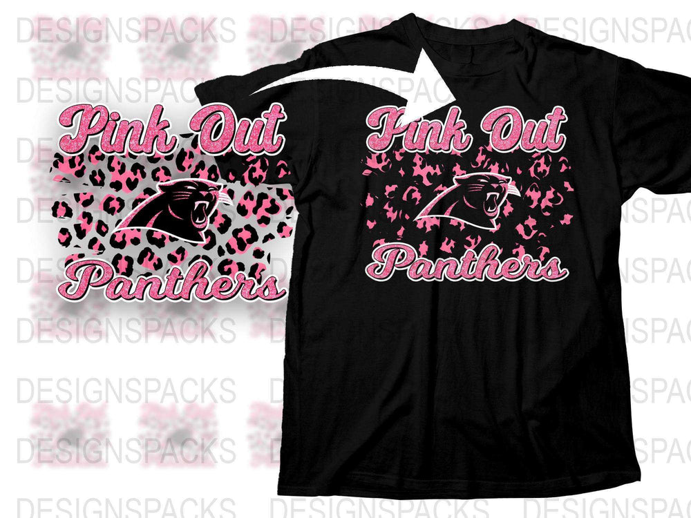 Pink Out Panthers T-Shirt, Black and Pink Panther Graphic Tee, Breast Cancer Awareness, Heart Pattern Design