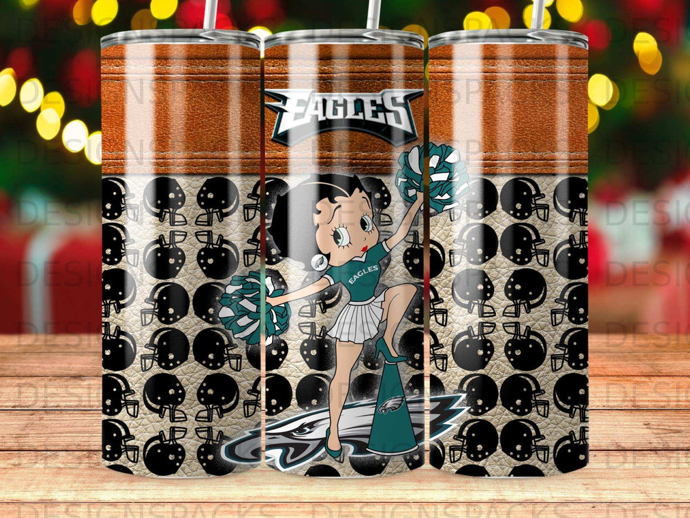 Betty Boop cheering for the Eagles with football helmets.