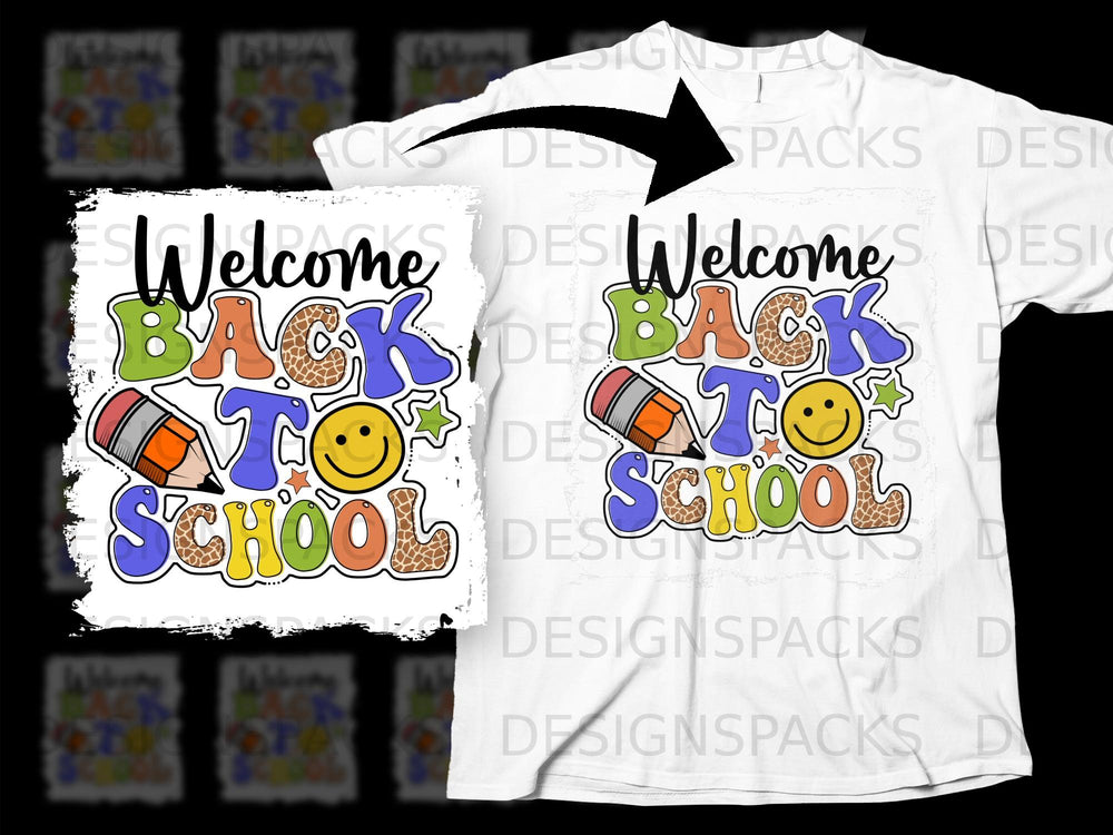 Welcome Back To School graphic with pencil and smiley face.