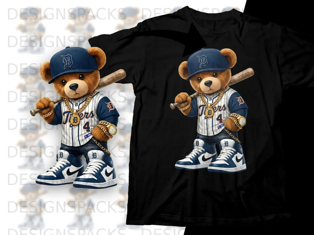 Detroit Tigers baseball player teddy bear mascot with "Tigers" and number 4 on shirt.