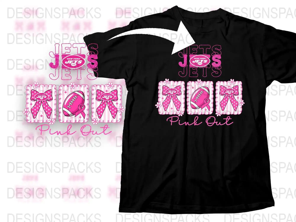 Pink Out Jets Themed T-Shirt, Sports Team Support, Custom Graphic Tee, Trendy Event Shirt, Game Day Apparel, Distressed Lettering Design