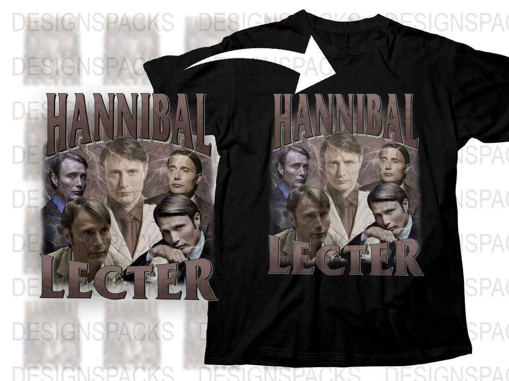 Hannibal Lecter TV Show Themed T-Shirt, Graphic Tee, Fan Merchandise, Multiple Faces, Black Shirt