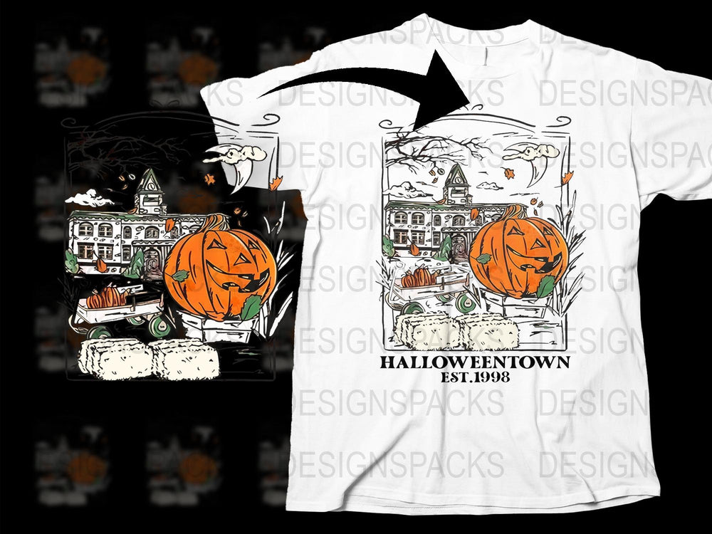 Halloweentown Pumpkin T-Shirt, Vintage Halloween Graphic Tee, Est. 1998 Spooky Scene Shirt