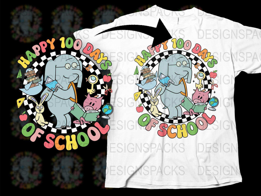 Kids 100 Days of School Shirt, Happy Elephant and Animals Celebration Tee