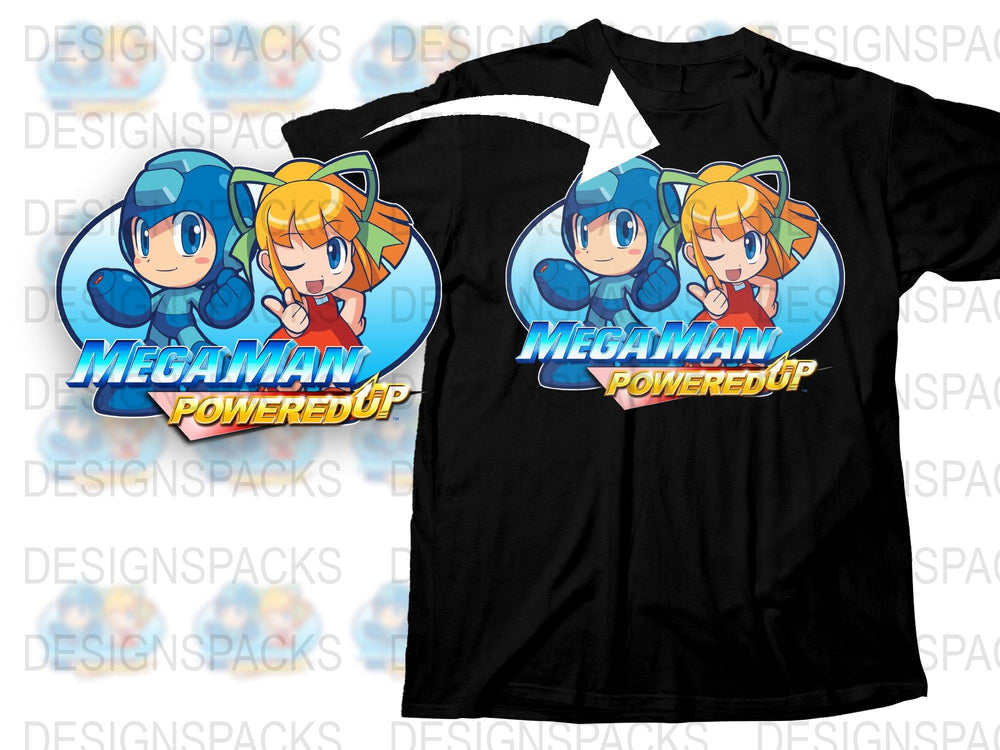 Mega Man Powered Up T-Shirt, Classic Video Game Tee, Retro Gaming Shirt, Cartoon Graphic Design, Adult and Kids Sizes Available
