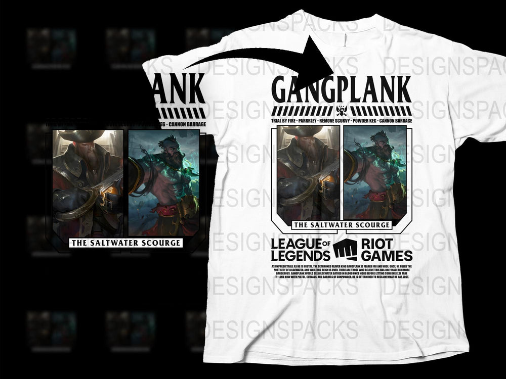 League of Legends Gangplank T-Shirt, Saltwater Scourge Graphic Tee, Gaming Apparel