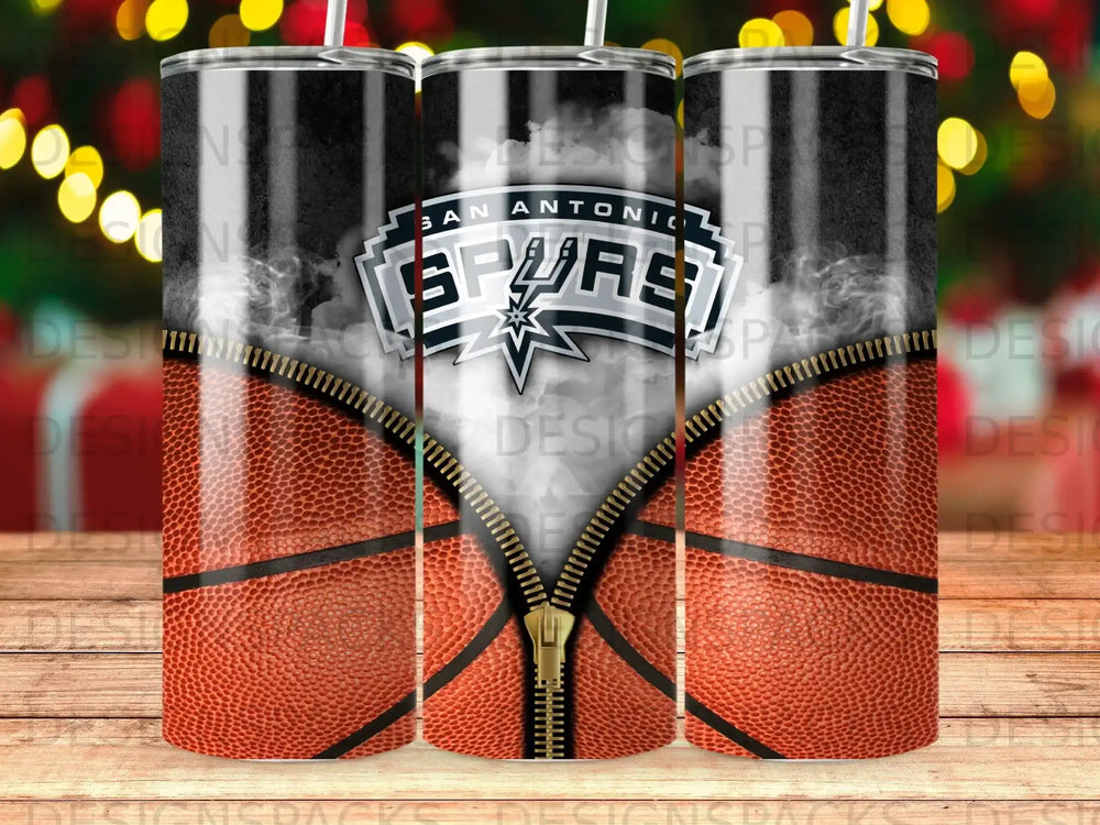 San Antonio Spurs basketball tumbler with a zipper graphic.