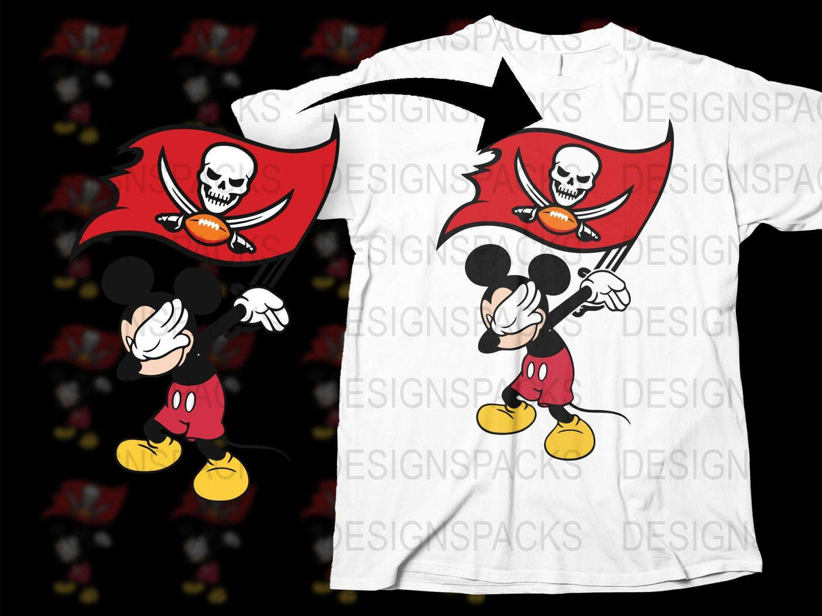 Pirate Mickey Mouse T-Shirt, Cartoon Character Graphic Tee, Red and White, Kids and Adult Sizes Available