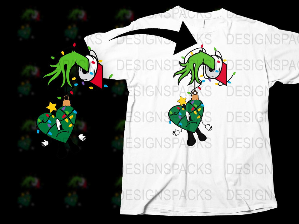 Festive Green Monster Christmas Tree Funny T-Shirt, Holiday Graphic Tee, Unisex Holiday Apparel, Unique Christmas Gift Ideas