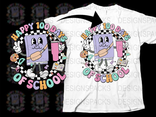 Happy 1000 Days of School T-Shirt, Cute Book and Pencil Character, Colorful Kids School Celebration Tee, Unisex Children's Graphic Shirt