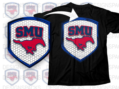 SMU Mustangs Logo T-Shirt, University Sports Fan Gear, Texas College Apparel, Black Cotton Tee