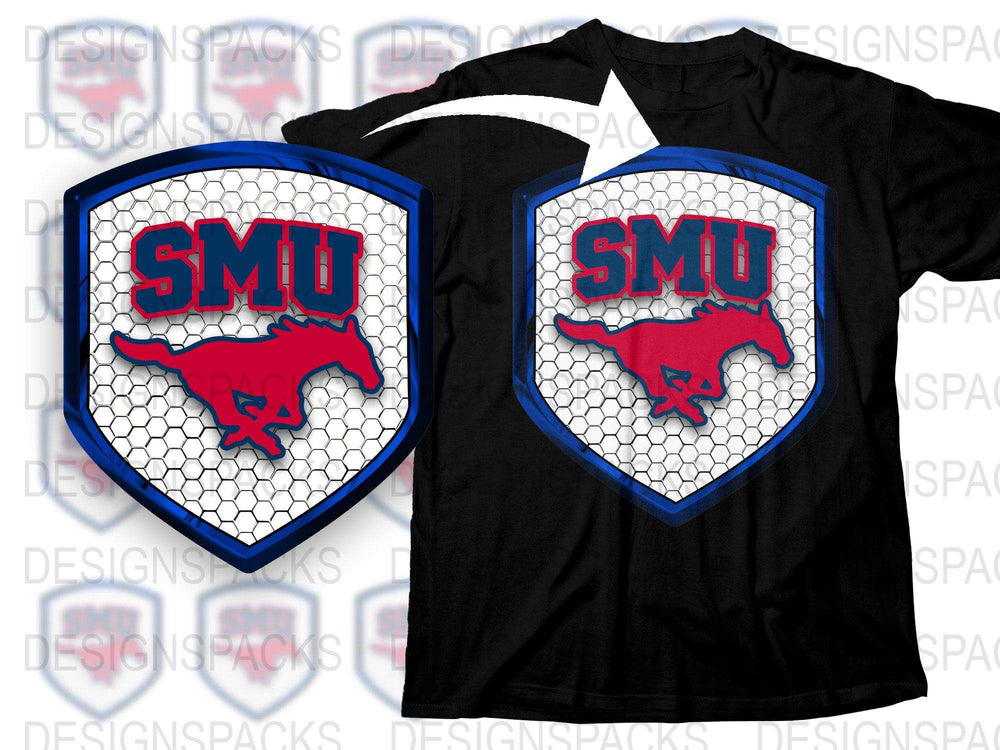 SMU Mustangs Logo T-Shirt, University Sports Fan Gear, Texas College Apparel, Black Cotton Tee