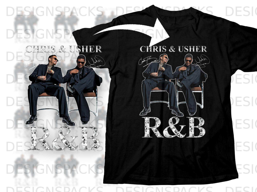 Chris & Usher R&B graphic t-shirt with artists seated.