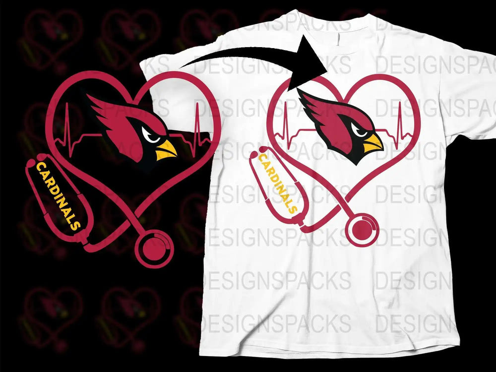 Cardinal Bird Heart Stethoscope Graphic T-Shirt, Nurse Appreciation Gift, Red Bird Lover Tee