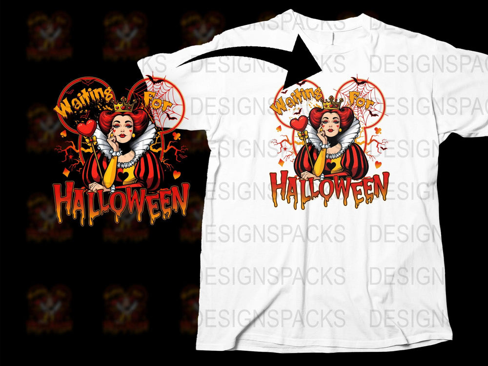 Halloween T-Shirt Waiting Halloween Tattoo Style Heart Design Unisex Adult Fashion Top