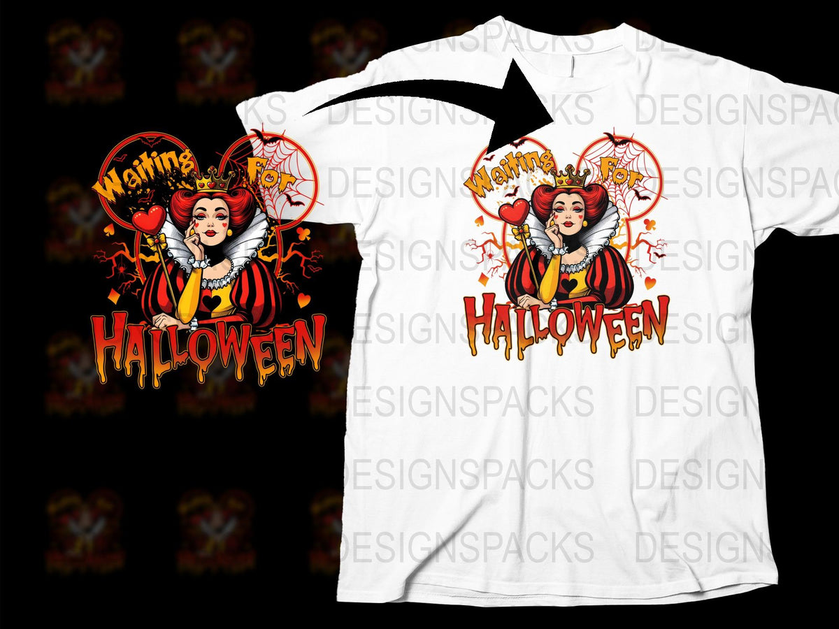 Halloween T-Shirt Waiting Halloween Tattoo Style Heart Design Unisex Adult Fashion Top
