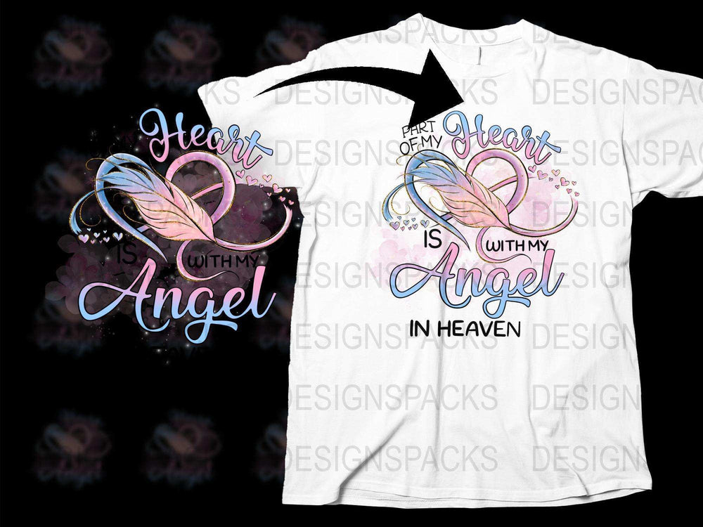 Angel Heart Memorial T-Shirt, 'Part of My Heart Is In Heaven' Wings Graphic Tee, Unisex Emotional Support Shirt