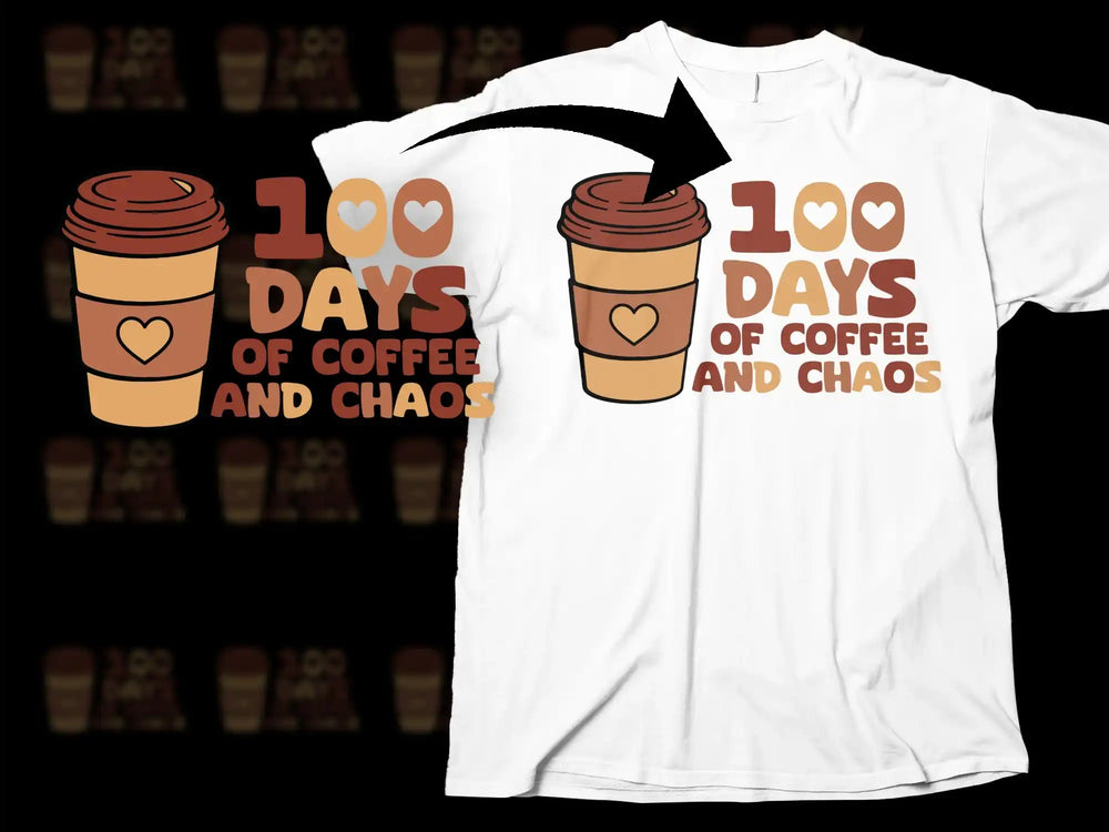 Coffee Lover T-Shirt, 100 Days of Coffee and Chaos, Cute Graphic Tee, Gift for Barista, Unisex Coffee Shirt