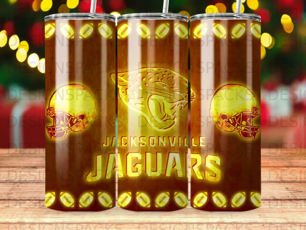 Jacksonville Jaguars logo and helmet pattern on a tumbler.