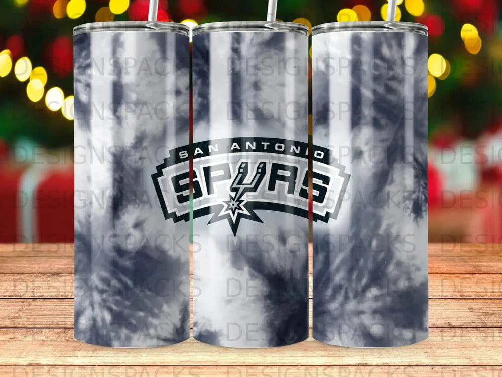 San Antonio Spurs logo on a tie-dye tumbler.