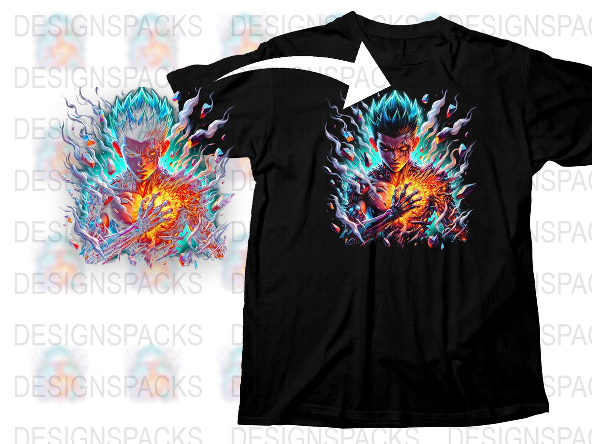 Men's Graphic Tee with Vibrant Blue Flame Design, Cool Fantasy Art T-Shirt, Unique Fire Print Shirt, Gift for Him
