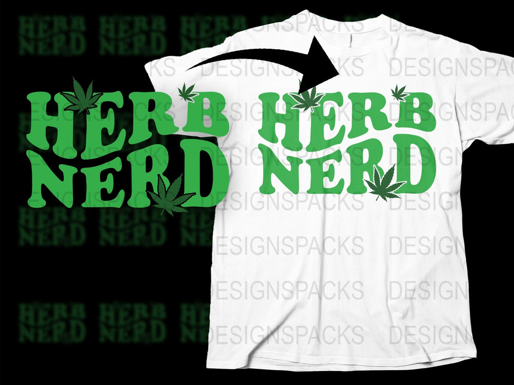 Herb Nerd Graphic T-Shirt, White Tee with Green Cannabis Leaf Design, Unisex Casual Wear