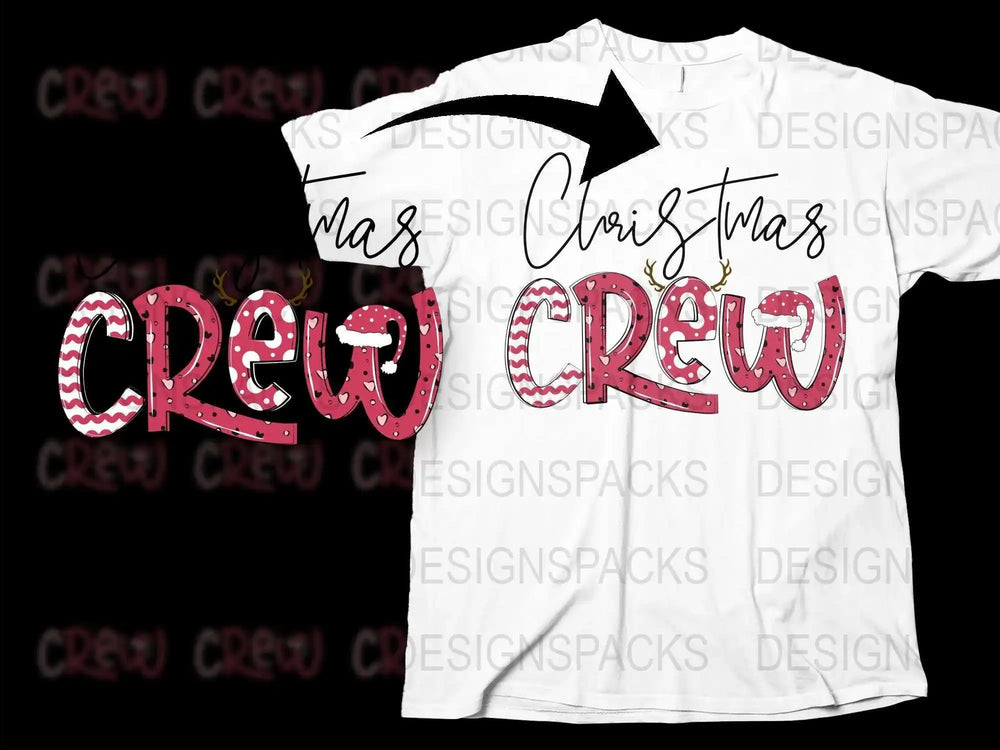 Christmas Crew Holiday T-Shirt, Festive Family Matching Outfits, Candy Cane Typography Shirt