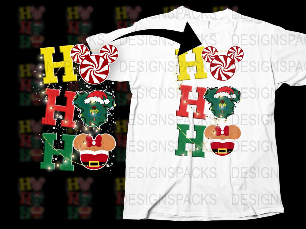 Festive Holiday T-Shirt with Colorful HO HO HO Candy Cane Design, Unisex Christmas Tee