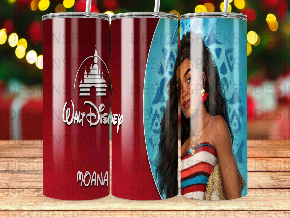 Disney Moana tumbler with Cinderella Castle graphic.
