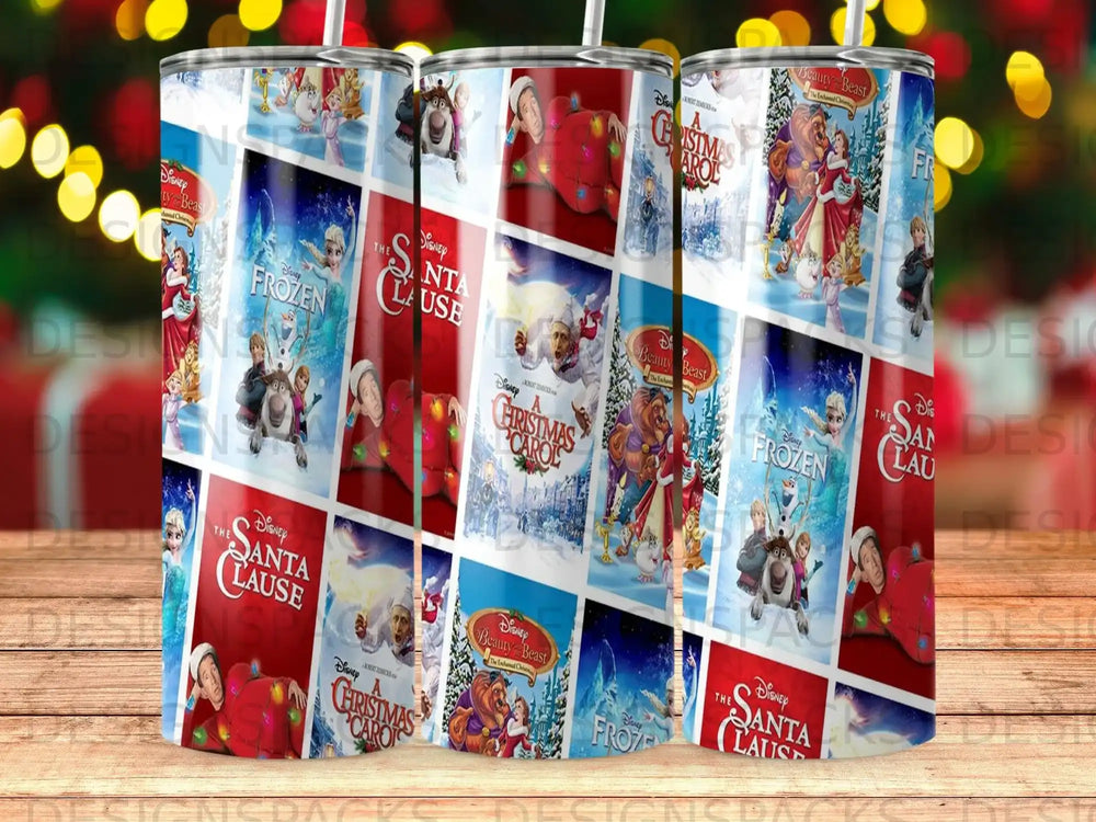 Collage of Disney Christmas movie posters, including Beauty and the Beast and Santa Claus.