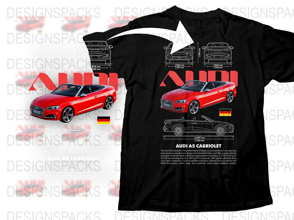 Audi A5 Cabriolet Red Car Graphic T-Shirt, Vintage Style Tee, Car Enthusiast Gift, Unisex Apparel