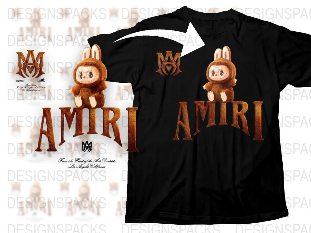 Amiri Logo Monkey Plush Toy Design T-Shirt, Unique Graphic Tee, Fashionable Casual Streetwear, Unisex Shirt