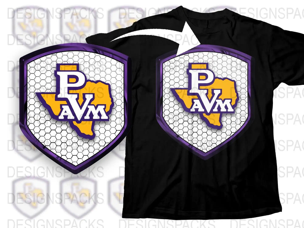 PVAM University Logo T-Shirt, Texas Map Graphic Tee, College School Spirit Wear