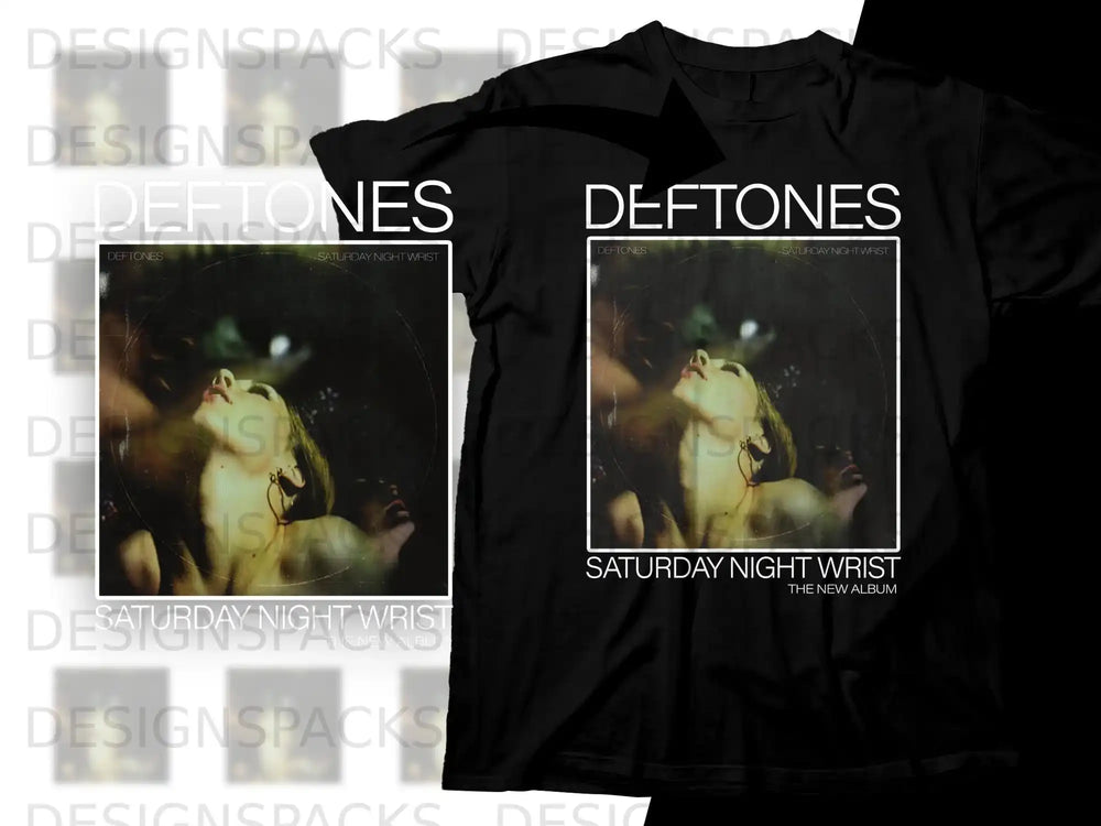 Black t-shirt featuring Deftones "Saturday Night Wrist" album art.