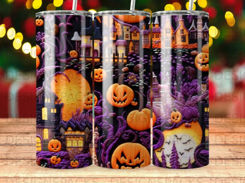 Enchanted Halloween Village Tumbler Digital Wrap Design